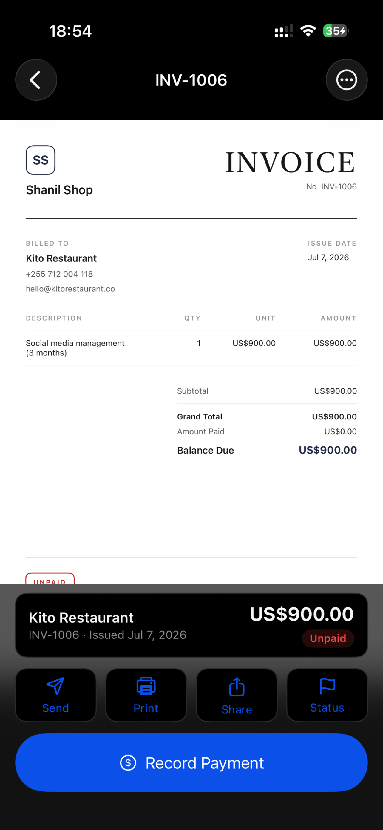 A branded professional invoice PDF created with the InvoiceFast invoice maker app